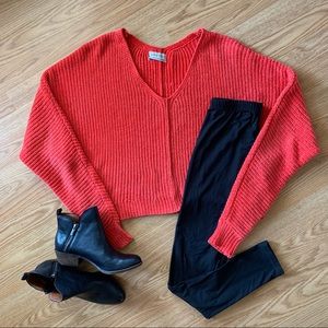 Urban Outfitters red V-neck chenille knit sweater